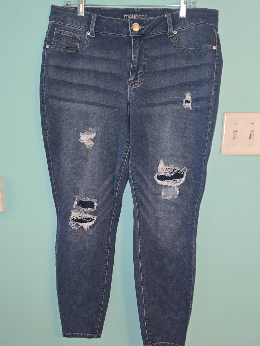 Maurices Blue Ripped Skinny Jeans